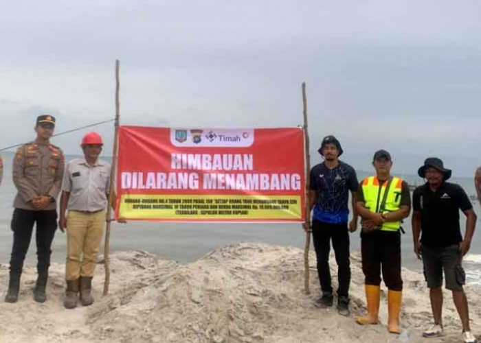 Tindaklanjuti Tambang Ilegal di Pantai Tambak Mengkubang, Camat Damar Pasang Spanduk Himbauan