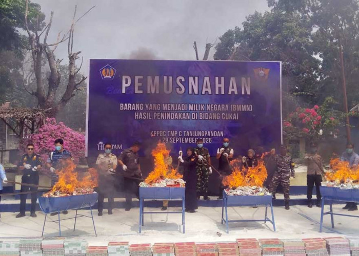 Bea Cukai Tanjungpandan Musnahkan 140 Ribu Rokok Ilegal, Kerugian Negara Rp106 Juta