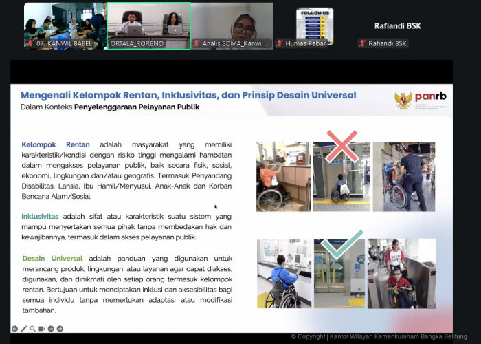 Tingkatkan Kualitas Layanan, Kanwil Kemenkum Babel Ikuti Pembinaan Pelayanan Publik Ramah Kelompok Rentan