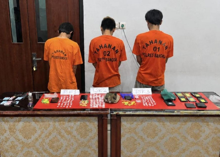 Gerebek Kos-kosan di Sri Menanti, Satresnarkoba Polres Bangka Ringkus Tiga Pengedar dan Sita 145 Paket Sabu