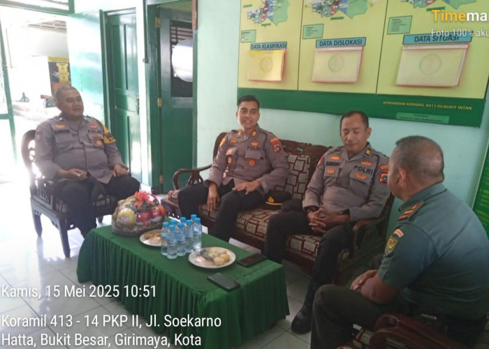 Jalin Sinergitas TNI-Polri, Kapolsek Bukin Intan AKP Yosyua Silaturahmi ke Koramil 0413-06 Bukit Intan