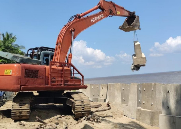 PT Timah Pasang Penahan Abrasi di Pantai Asmara Dewi Karimun