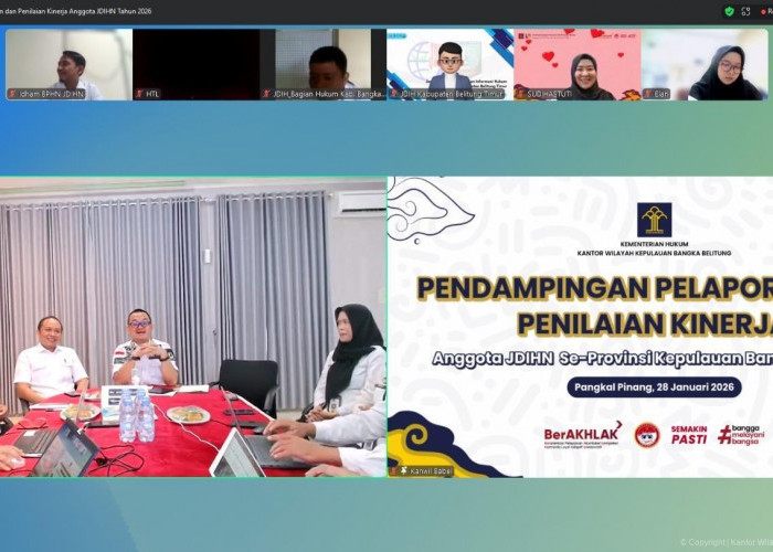 Kanwil Kemenkum Babel Dampingi Pelaporan & Penilaian Kinerja JDIHN 2026, Perkuat Akses Informasi Hukum Daerah