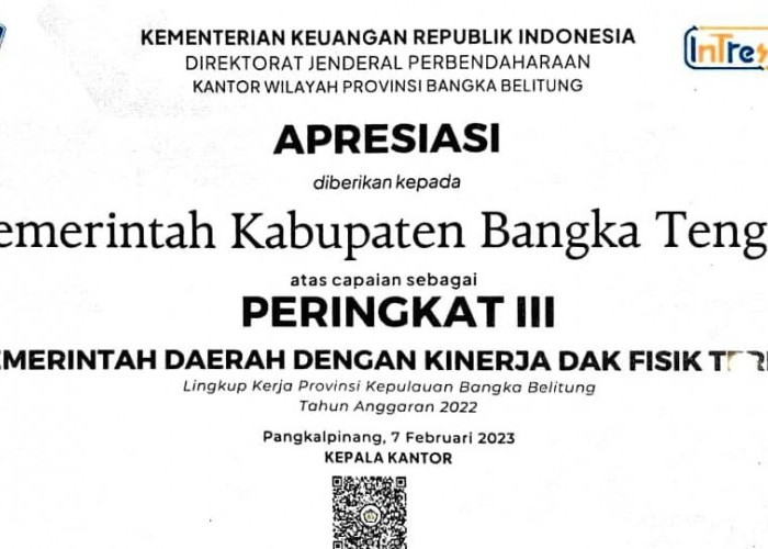 Penghargaan Lagi! Pemkab Bateng Raih Peringkat III Pemda Kinerja DAK Fisik Terbaik