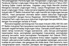 PENGUMUMAN STUDI AMDAL KEGIATAN OPERASIONAL PT BELTIM INDUSTRIAL PARK